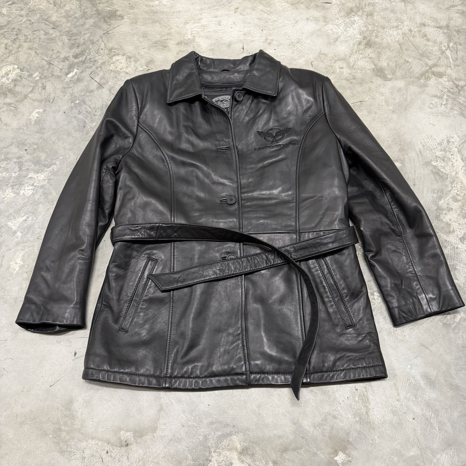 Rare Corvette Leather Belted Jacket Embroidered B… - image 1