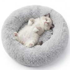 Calming Dog Bed, 20" x 20" x 6" Fits Cat  Dog, Anti-Slip Round Washable Faux...