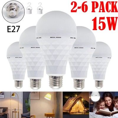 2-6 PACK 15W Led Bulb Rechargeable LED Light Bulbs with Battery backup Emergency
