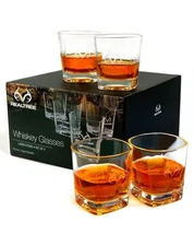 Realtree Whiskey Glass, Set of 4,  11 Oz Rocks Barware For Scotch, Bourbon