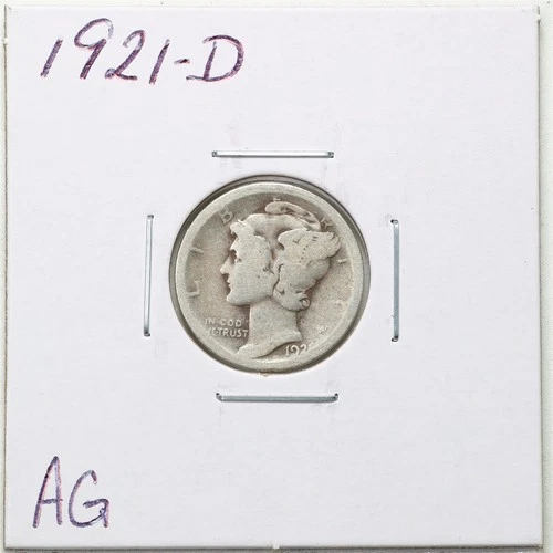 1921-D 10C Mercury Winged Liberty Silver Dime in AG Condition #6233
