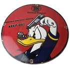 Vintage Smith & Wesson Porcelain Sign - Donald Duck Ad Gas Pump Firearms Sign