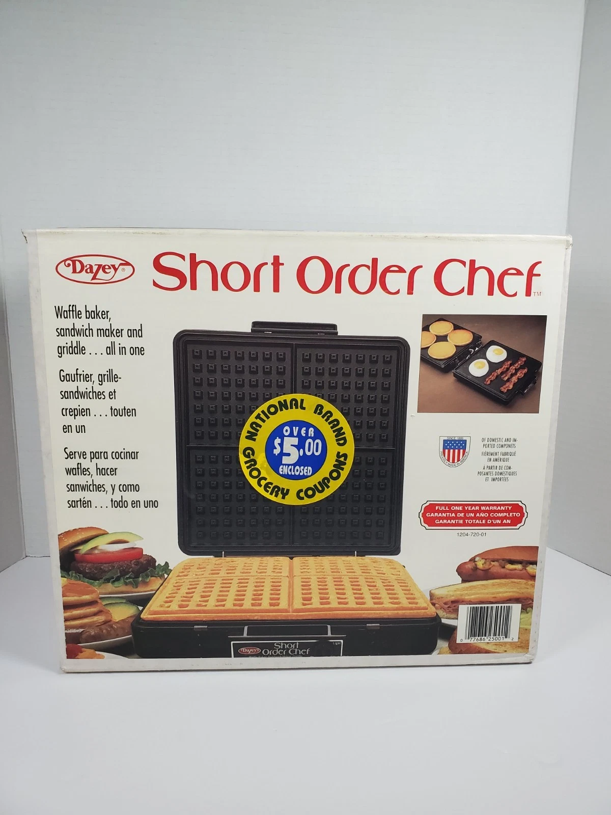 VTG Dazey Short Order Chef Waffle Griddle Sandwich Maker White DWG300 WORKS!