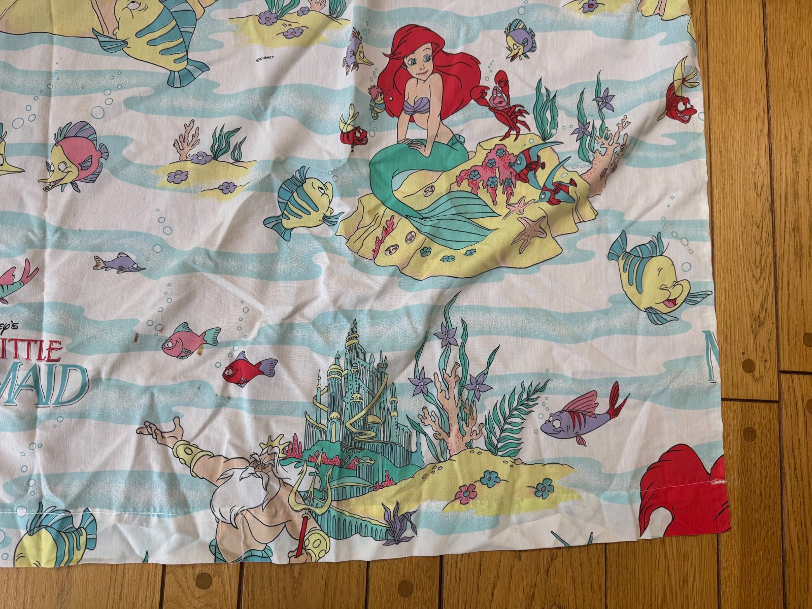 Vintage 90s Disney The Little Mermaid Twin Flat Sheet Only Poly Cotton: READ