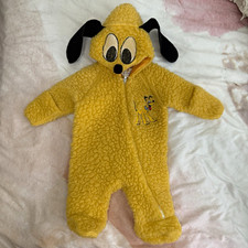 Mickey Friends Pluto Fleece Hooded Zip Coverall One-Piece Newborn RARE