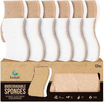 Plant-Based Kitchen Sponges - FSC Certified and PETA Approved, 12 Count