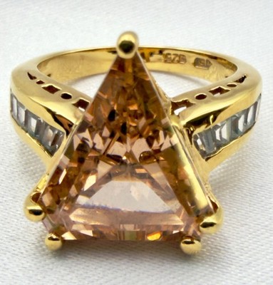 JED 925 Gold über Sterling Silber Ring Trillion Champagner Rosa CZ Baguette 6,57 g