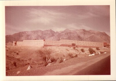 Vintage Sepia Photograph of Fortress with Mountain Backdrop Antique US