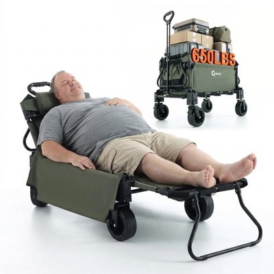 2-in-1 Heavy Duty Folding Garden Wagon Cart   Converts to Lounge Chair W/ Wheels