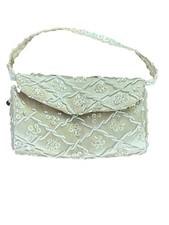 Vintage 1960s Beaded  Sequin Purse Ivory Iridescent Made In Hong Kong