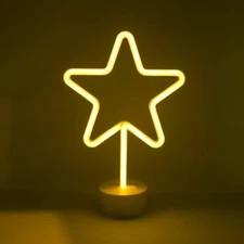 11.5” x 8” LED Neon Yellow Star Tabletop Lamp, White Base, Night Light, for N...