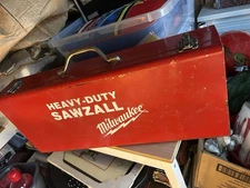 Vintage Milwaukee Red Sawzall Tool Box  Clean with 20 original blades Man Cave