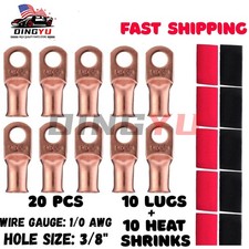 20PCS 1/0 AWG Gauge Copper Lugs W/ BLACK  RED Heat Shrink Ring Terminals Wire