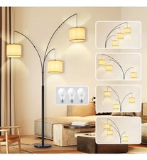 DLLT 3-Light Dimmable Floor Lamp - Black Tree Design, Beige Shades  3 LED Bulbs