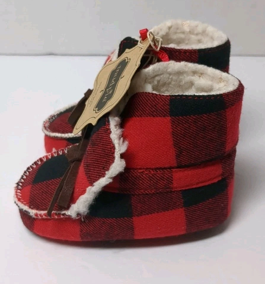 Грязь пирог клетку шерпа Baby ботинок туфли без шнуровки красный и черный размер 0-6 месяцев новый с Ярлыками - Изображение 3 из 4