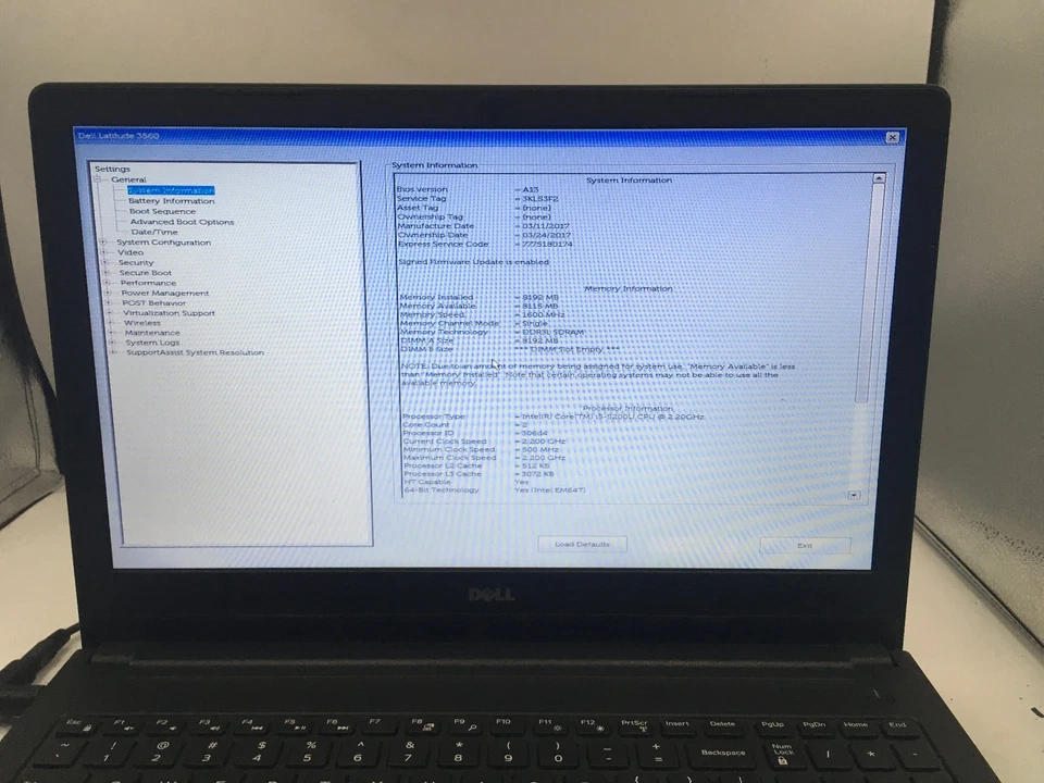 DELL LATITUDE 3560 - BOOTS TO BIOS - INTEL I5 5200U - 8GB RAM - READ DESCRIP -BB - Image 2 of 4