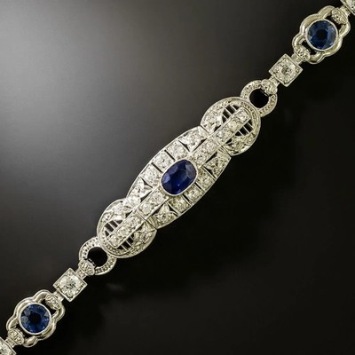 12Ctw Oval Cut Lab Created Blue Sapphire Art Deco Bracelet 14K White Gold Plated