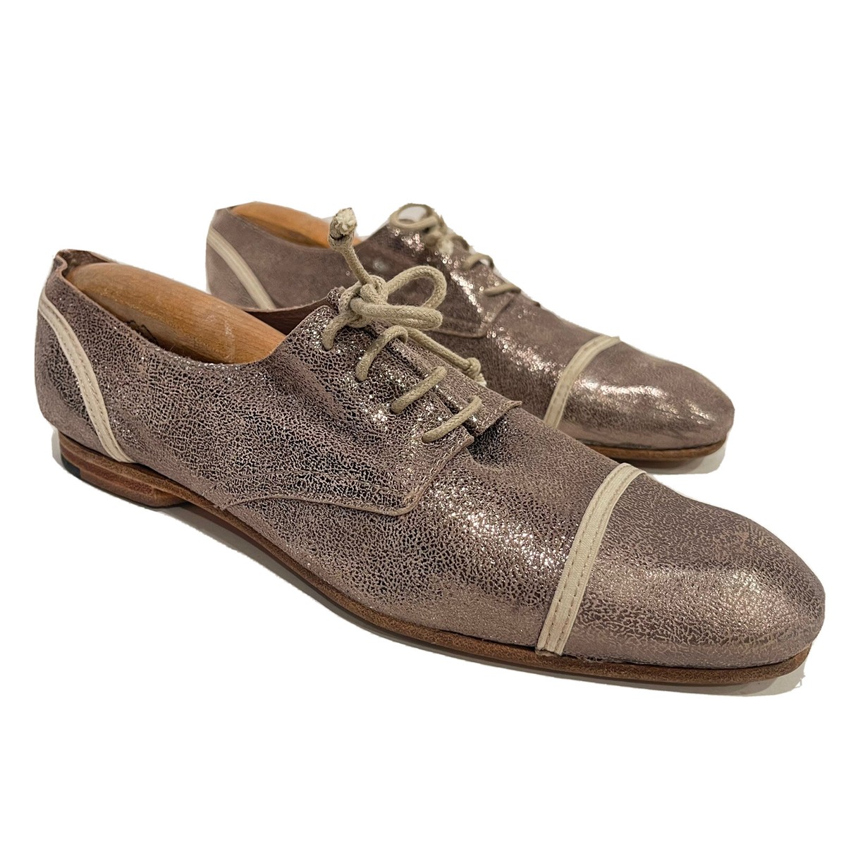 Allsaints Spitalfields Oxfords Flats Silver Metallic Leather 