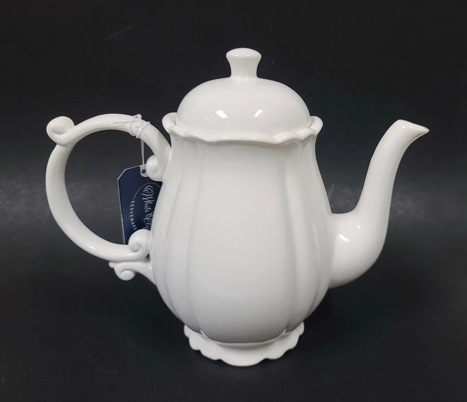 NUEVA TETERA ALTA DE CAFÉ DE CERÁMICA BLANCA CLIFF, TETERA - 5 TAZAS - (43 OZ) Foto 2 de 4