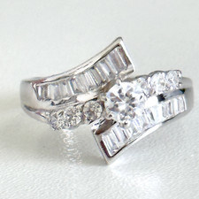 925 Sterling Silver Clear Round CZ Baguettes Engagement Style Band Ring Size 7