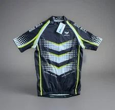 Nine Bull Men's Black White Lime Short Sleeve Full Zip Cycling Shirt Size M