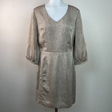 Banana Republic Sheath Dress 4 Beige Spotted 3/4 Sleeve V-Neck Women's