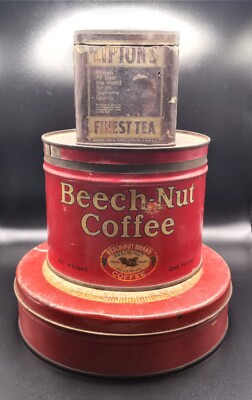 3 Vintage Advertising Tins Beech-Nut Old London & Liptons Finest Tea