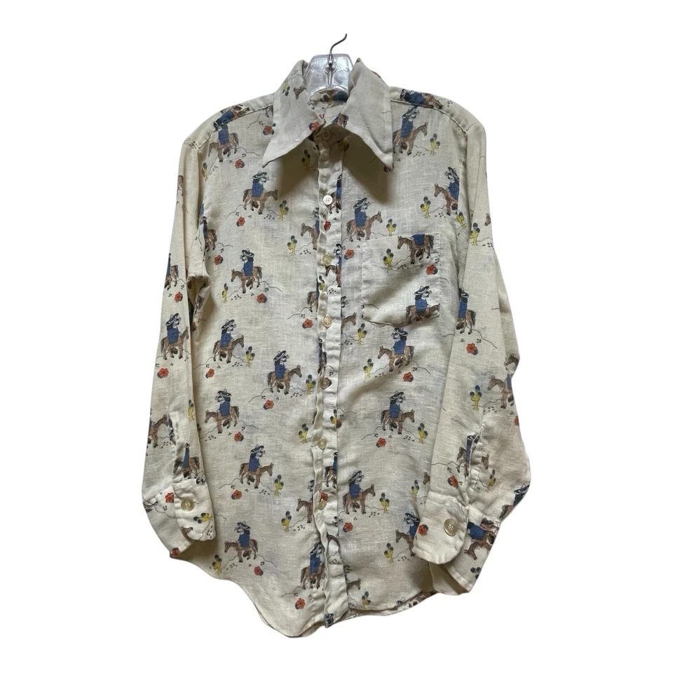 Vintage 70s Disco Western Rockabilly Rare Shirt Witch/Dog Riding Horse Cowboy - Image 2 of 4