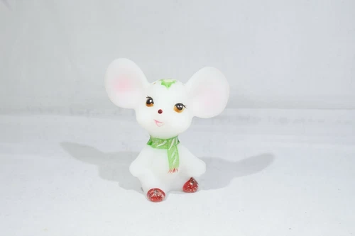 Fenton Milk Glass Mouse Matte Hand Painted by Kitty Riley 3” in original box