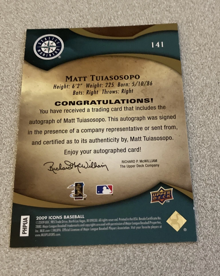 2009 Upper Deck Icons RC Auto #141 Matt Tuiasosopo Mariners /400 - Image 2 of 2