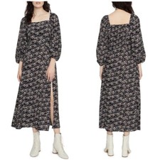 Sanctuary NWT Lindsey Square Neck Midi Dress High Slit Ditsy Floral Black 10 New