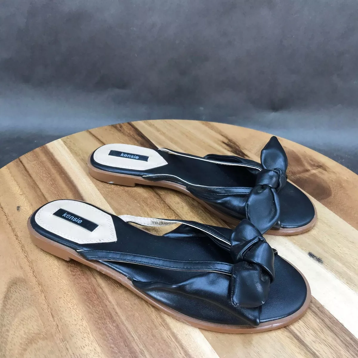 Kensie Black Faux Leather Box Slides Slip On Sandals Womens Size 6