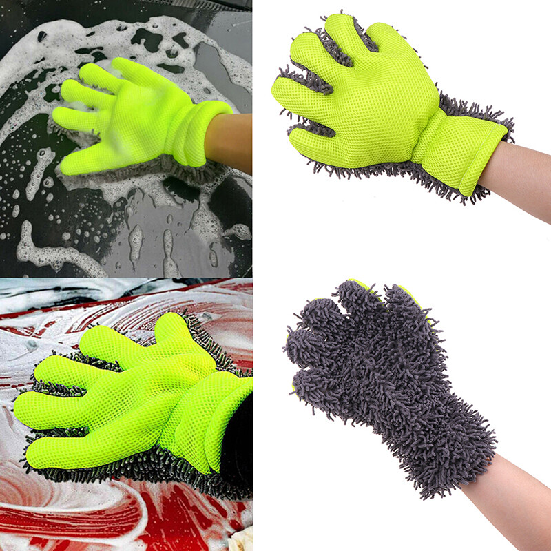 1x Cleaning Glove Car Sponges Mitt Microfiber Interior Exterior Care Wash Too*a5