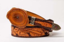 Vintage Sterling Silver Ruby Ranger Tooled Leather Western Belt