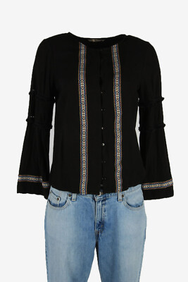 Vintage Embroidered Hippie Gypsy Blouse Tunic Top Kaftan Black Size S - LB387