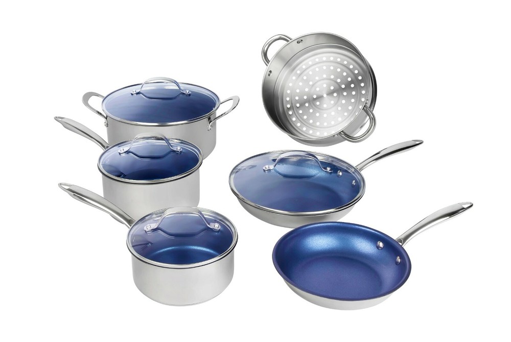 Granitestone Pro Blue Stainless-Steel 10 Piece Nonstick Pots & Pans Cookware Set