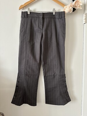 VINTAGE Bacg MaxAzira gray pin-strip flare cropped dress pants 2 | eBay