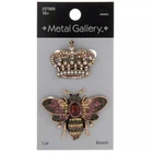 Metal Gallery Bee & Crown Rhinestone Brooches