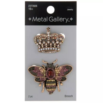 Metal Gallery Bee & Crown Rhinestone Brooches | eBay
