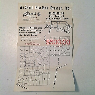 Vintage Au Sable Ken-Mar Estates Chappell Real Estate MI Land Contract Flier 