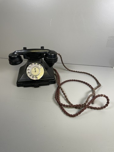 Vintage GPO 1/232L Bakelite Telephone Pyramid Rotary Dial Braided Cord