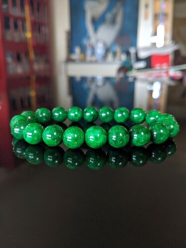 Intense Green JADE Bead Bracelet Men Stretch 10mm 7, 7.5, 8, or 8.5 inch - Afbeelding 1 van 9