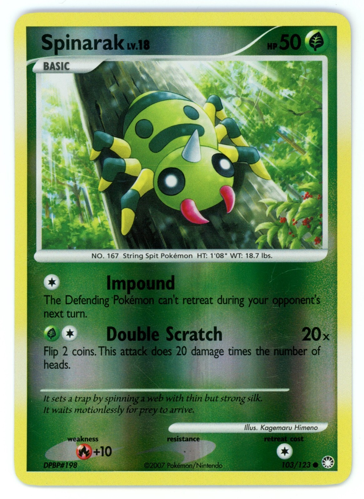 Pokemon Card - Spinarak 103/123 - Mysterious Treasures - Reverse Holo