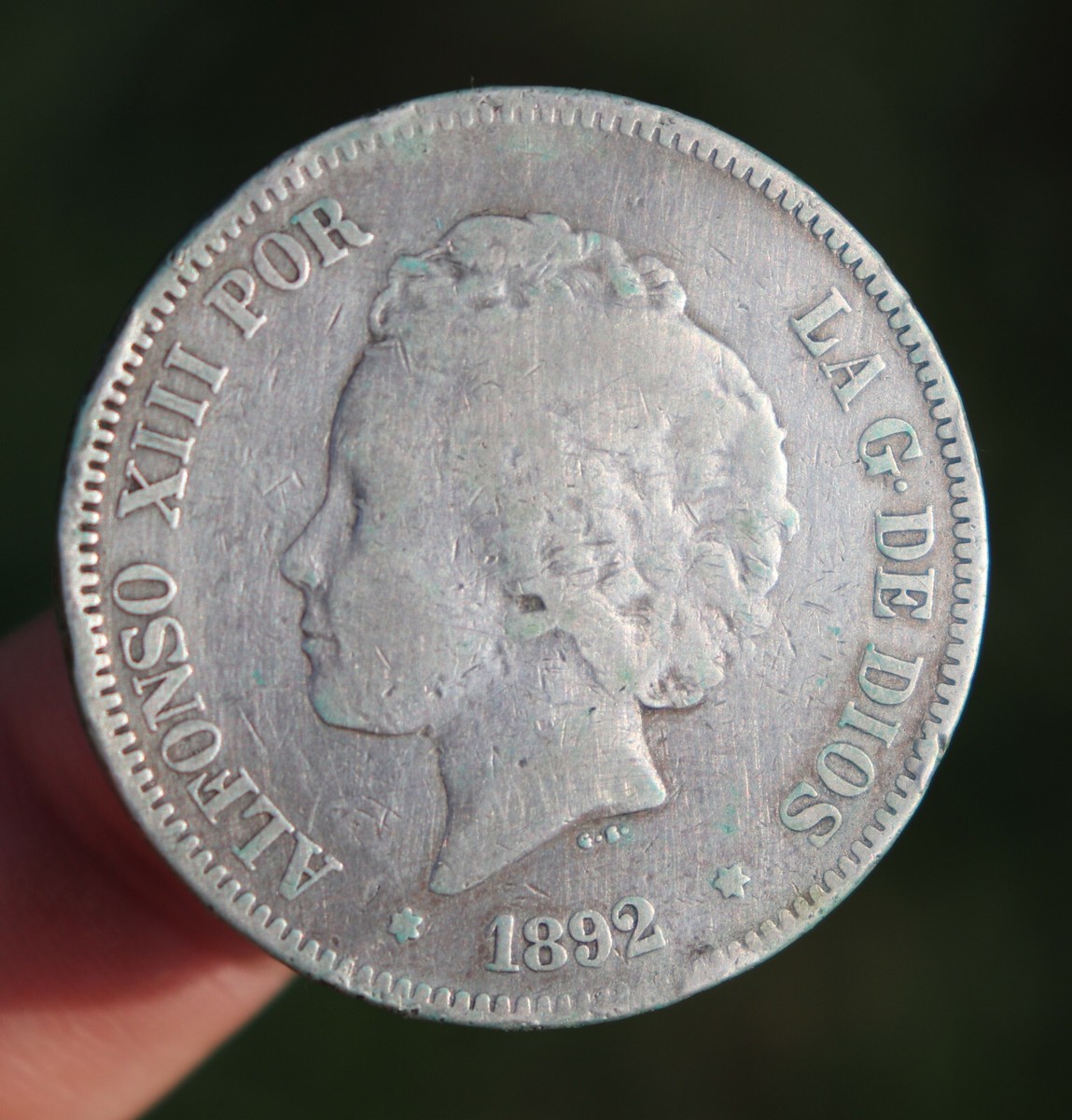 Alfonso XIII as a 6 year-boy, silver Spanish coin 5 pesetas