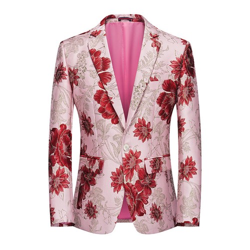 Men Suit Coat Flower Jacquard Blazer Lapel Dance Show Dress Jacket Coat Tops New - Picture 14 of 30