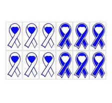 12 -1.25"x2" Dk Blue Ribbon-COLON Cancer Awareness-Vinyl Decal sticker, cell