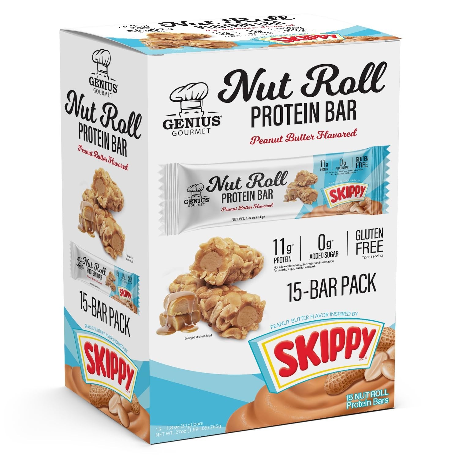 2 Packs Nut Roll Protein Bar Skippy Peanut Butter Flavor total 30 Bar EXP 6/2026