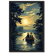 Romantic Moonlight Boat Ride Wall Art Canvas Oil Paintings Reproduction