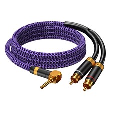 3.5mm Aux to RCA Audio Cable 24K Gold-Plated Braided 3.2FT Purple - Hi-Fi Sound