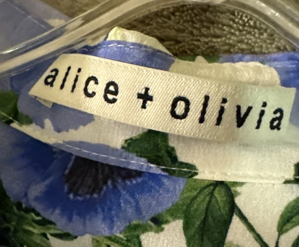 Top de seda floral Alice + Olivia Eloise con botones azul blanco para mujer S/P Foto 2 de 4